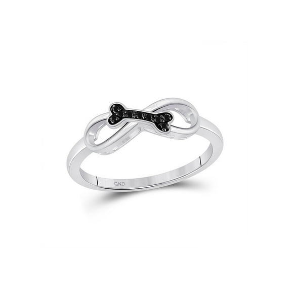 Sterling Silver Womens Round Black Color Enhanced Diamond Dog Bone Infinity Ring 1/20 Cttw