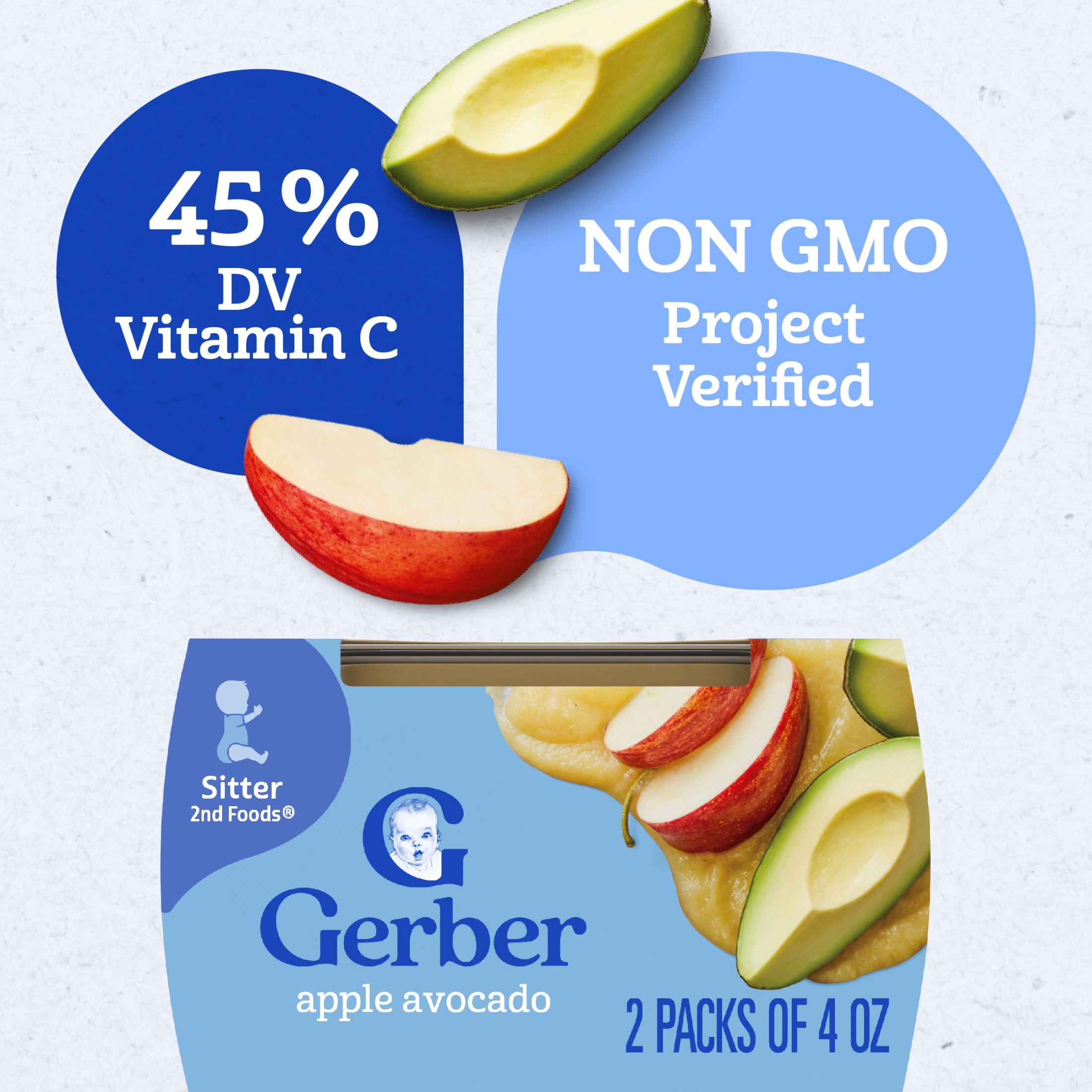 (8 pack) Gerber 2nd Foods, Apple Avocado Baby Food, 4 oz Tubs (2 Pack)