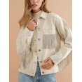 thumbnail image 4 of Veste en Jean à Franges avec Strass pour Femmes - Veste en Jean Décontractée à Manches Longues avec Franges, Cadeau Spécial, 4 of 5