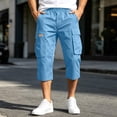 thumbnail image 7 of Resicozy Mens Long Cargo Shorts Below Knee with Pockets Lightweight Summer Baggy Classic Shorts Sky Blue 2XL, 7 of 7