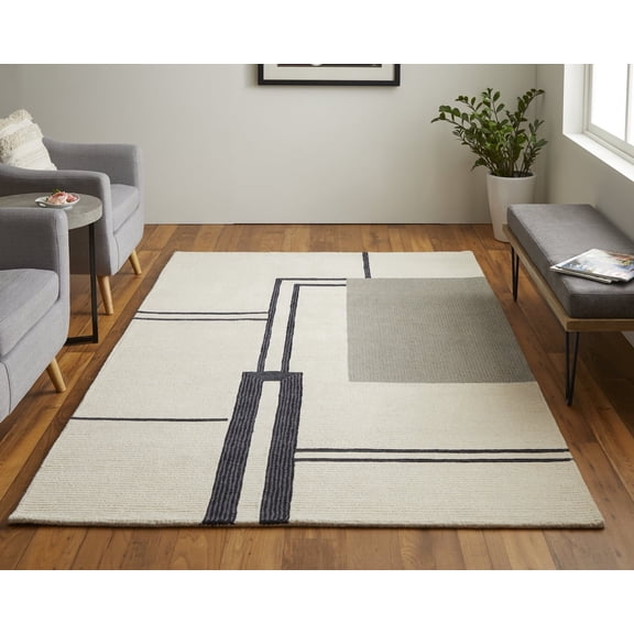 ARTCORE ARTCORE Tufted Off-White Geometric Area Rugs, 4' x 6', Soft & Durable