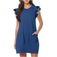thumbnail image 2 of Leesechin Summer Dresses for Women Ladies Plus Size Elegant Dress Sweet & Cute V-Neck Mini Dress with Pocket Short Sleevele Ruffle Dress, 2 of 9