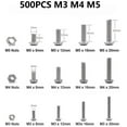 thumbnail image 2 of Screw & Nut Kit, 500pcs M3 M4 M5 Stainless Steel Flat Head Bolts Screw & Nut Assortment Kit with Storage Box, 2 of 5