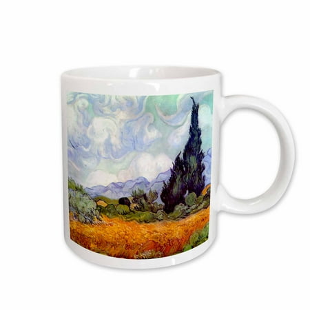 

3dRose Wheat Field with Cypresses by Vincent van Gogh 1889 - wheatfield - cornfield - trees fine landscape Ceramic Mug 15-ounce