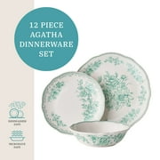 The Pioneer Woman Agatha 12-Piece Stoneware Dinnerware Set, Green