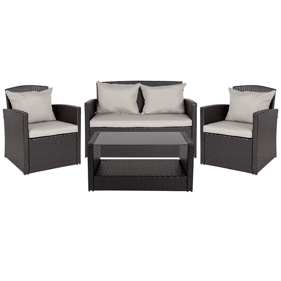 Flash Furniture Aransas Series 4 Piece Black Patio Set with Gray Back Pillows and Seat Cushions