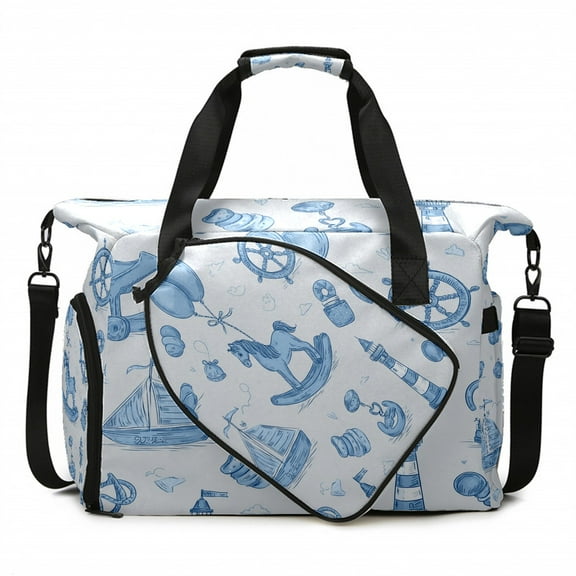 Large Gym Bag with Shoe Compartment, Water-Resistant Duffle Bag for Men and Women, Light Blue Nautical Toys Sports Tote for Workout Travel