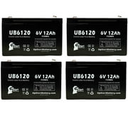 4x Pack - PEG PEREGO HEV127S3 Battery Replacement - UB6120 Universal Sealed Lead Acid Battery (6V, 12Ah, 12000mAh, F1 Terminal, AGM, SLA) - Includes 8 F1 to F2 Terminal Adapters