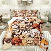 Manfei Cute Cartoon Dogs Full Size Comforter Sets,Pet Animal Lovers Bedding Comforter Set,Beige Orange Gray Bedding Sets For Boys Girl,Ultra Soft Home Decor Reversible,3pcs