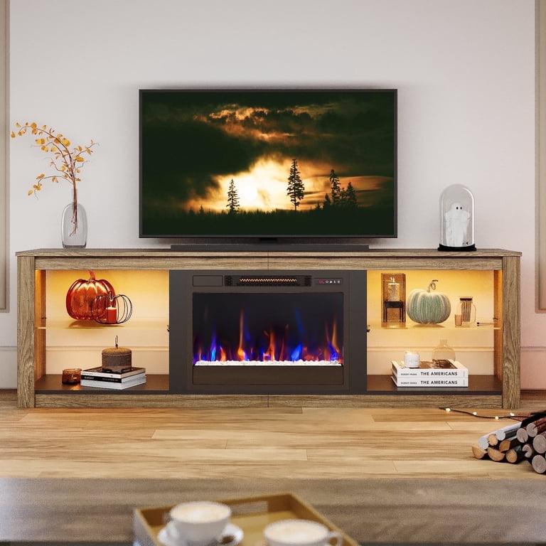 Bestier Electric Fireplace TV Stand, Wash Gray photo 2