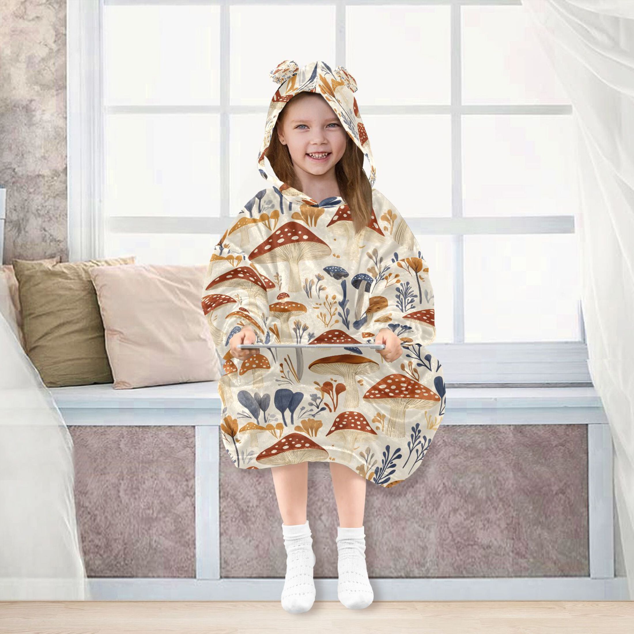 joogoo Blanket Hoodie for Mushrooms Pattern Oversize Sweatshirt 3-14 YR L