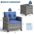 thumbnail image 2 of 3 Piece Wicker Patio Bistro Set with Cushions and Glass Table, All Weather PE Rattan Outdoor Conversation Chairs for Balcony Backyard Porch, Brown Gray Gradient Blue Beige, 2 of 8