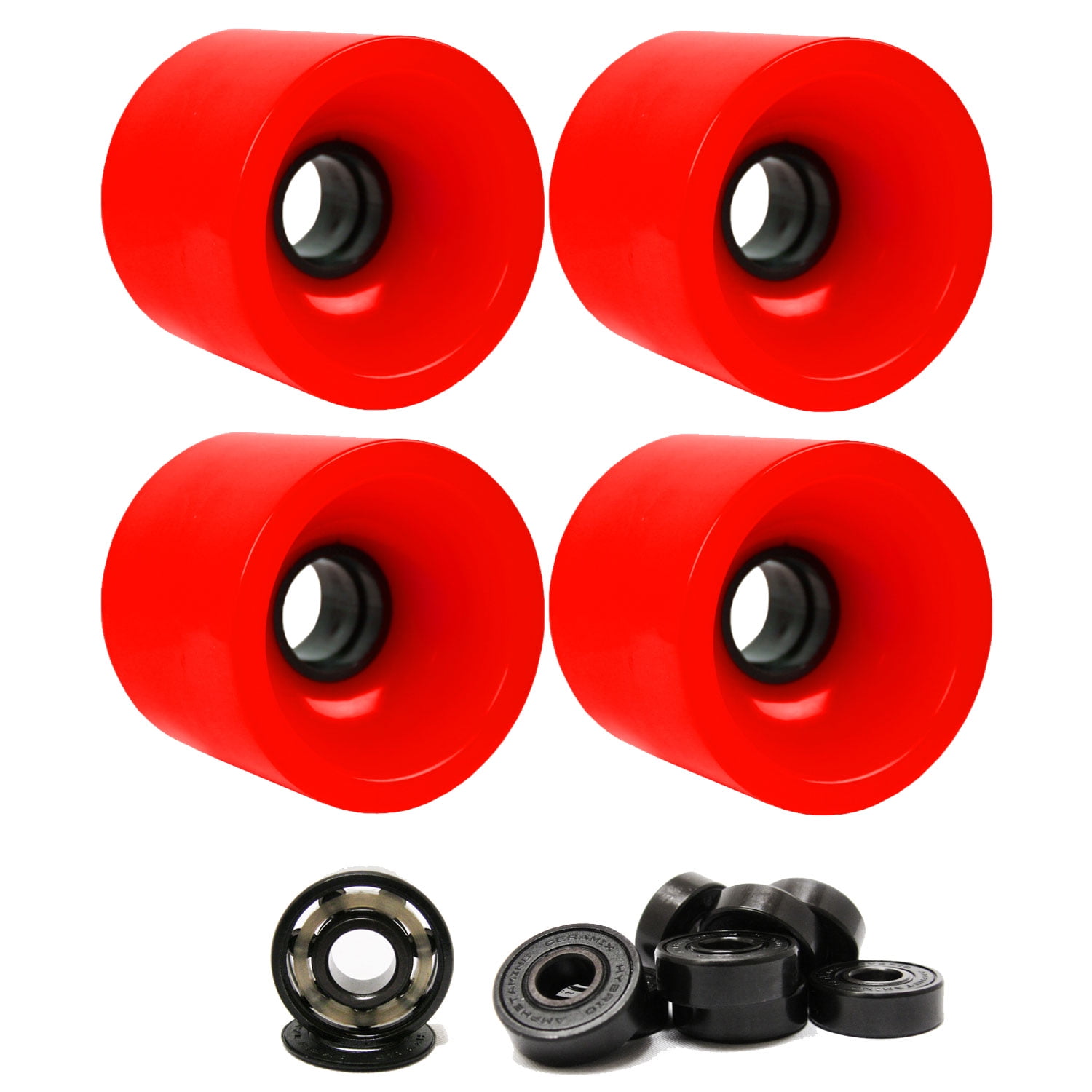 LONGBOARD CRUISER WHEELS 68mm x 57mm 78A 186C Red CERAMIC BEARINGS