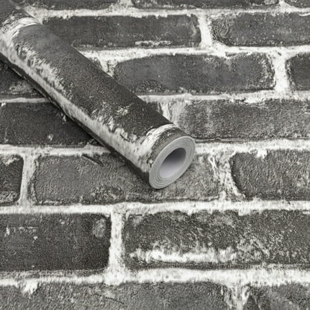 UMIGGEE Dark Grey Brick Wallpaper 17.5"x118" Textured Wallpaper Self Adhesive Wallpaper Industrial Style Wall Paper Removable Home Decorative DIY Wall Covering Old Furniture Renovation