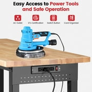 Workbench for Garage,ENJOYWOOD Heavy Duty 60 inch 2 Tier Wood Work Bench with Rolling Wheels and Power Outlets,Rubber Wood Tabletop,2000 LBS Load Bearing Workstation Garage Desk Table Worktable