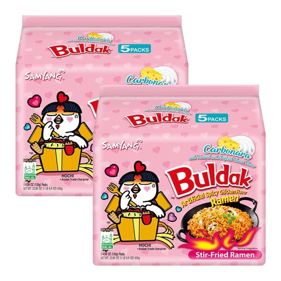 Samyang Buldak Spicy Ramen, Hot Chicken Ramen, Korean Stir-Fried Instant Noodle, Carbonara, 1 Bag with 10 Pack