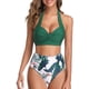 thumbnail image 1 of Trajes de baño para mujer, traje de baño vintage de dos piezas retro halter fruncido cintura alta bikini, 1 of 5
