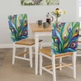 thumbnail image 5 of Peacock Fathers Chair Covers Set of 6 Abstract Green Blue Feather Chair Back Covers Stretch Removable Washable Slipcovers Protector for Dining Room Kitchen Party Decor, 5 of 9