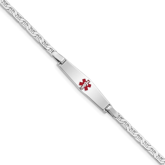 White Sterling Silver bracelet Medical Anchor Red 7 in 3 mm