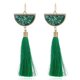 thumbnail image 1 of Nvzi Pendientes y aretes para hombre, aretes de diamantes con incrustaciones de metal, aretes largos con borlas en forma de abanico (verde), 1 of 1