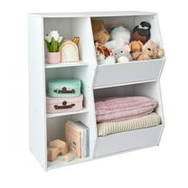 Badger Basket Side-by-Side Children's Combo Bin Wood Toy Storage Bookshelf with 5 Cubbies 7.7 Cu ft. - White