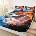 thumbnail image 5 of Manfei Boys Rugby Queen Sheets, Soccer Football Sports Queen Sheet Sets, Black Orange Brightblue 4pcs(1 Flat Sheet, 1 Fitted Sheet and 2 Pillowcases), 5 of 6