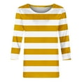 thumbnail image 4 of Fall Saving Clearance!QUINDOS Shirts for Women 3/4 Sleeve Striped Ladies Fall Tops Yellow Crew Neck Classic Fit Striped Casual Tops, 4 of 5