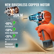 Brushless Cordless Drill Set, 16V 4-in-1 Electric Drill Driver with Impact Function, 50 N.m Drill Kit with 36 Accessories, 2 Batteries, Metal Chuck, 35 Torque Settings & Toolbox
