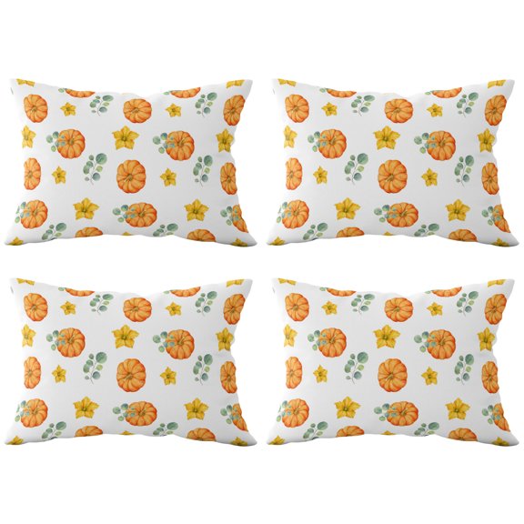 Set of 4 Thanksgiving Pumpink Pillow Covers 12x20 Inch, Shabby Chic Orange Pumpkins Flower Leaf Decorative Throw Pillow Cases Cotton Cushion Covers for Sofa Couch Bed Living Room Bedroom Home Decor