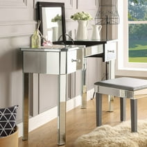 Inspired Home Gabriel Mirrored Makeup Vanity Table Flip Top 2 Drawers Jewelry Holder Bedroom, Clear