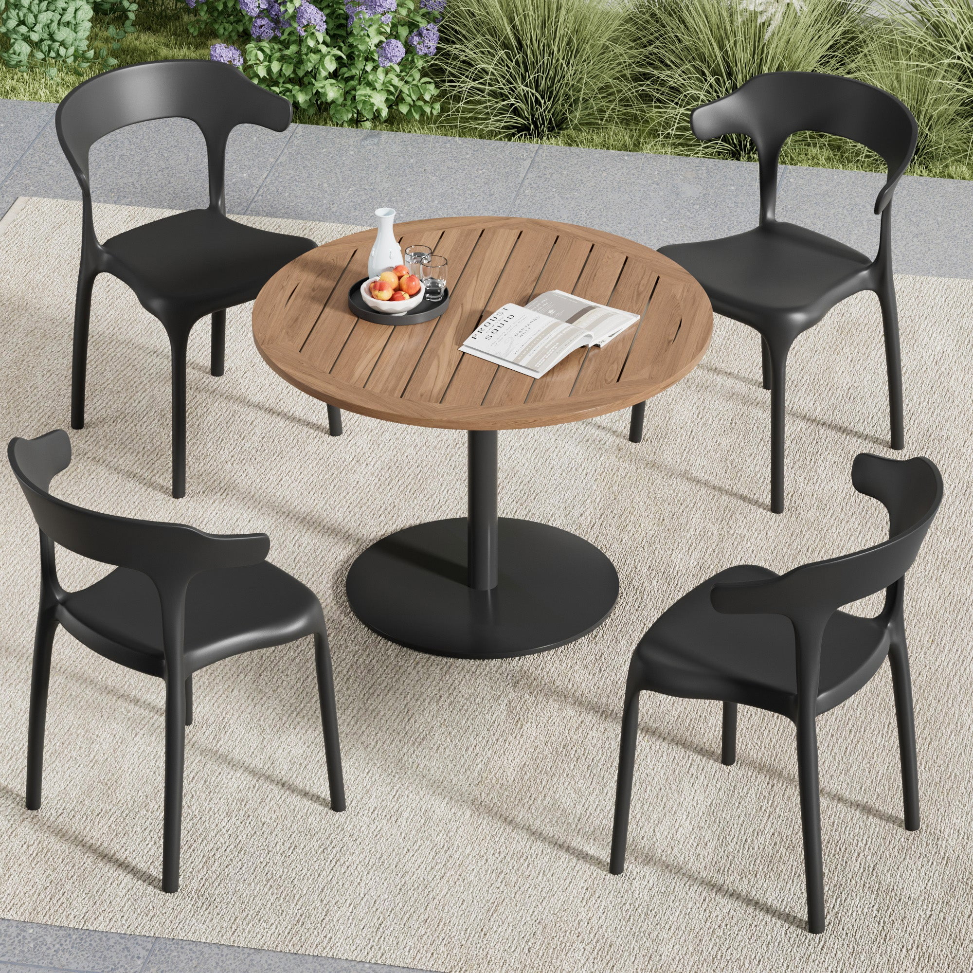 VECELO Stackable Patio Dining Chair Set of 4, Outdoor/Indoor Dining Chairs for Restaurant, Poolside and Garden, No Assembly, Black