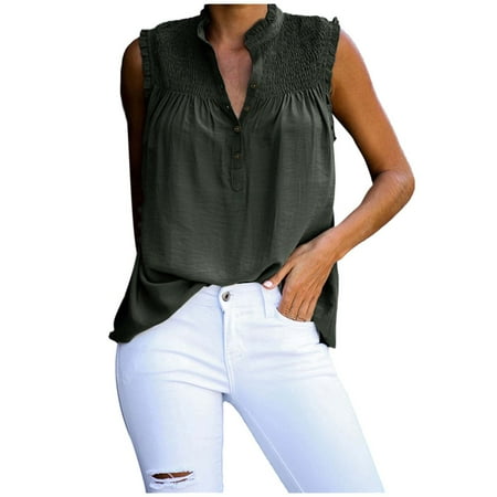 

YFPWM Shirts for Woman Casual Summer Floral Smocked Tops Business Office Top Plus Size Corset Top Business Causal Tops Turtleneck Solid Blouse Sleeveless T-Shirt Summer Button Tops