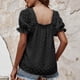 thumbnail image 4 of Camisas de manga corta Camisetas casuales de verano Señoras de verano Cuello cuadrado Gasa Jacquard Swee （negro）, 4 of 6