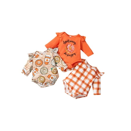 

Liliz Baby Girls 3 Pack Rompers Pattern Printed Long Sleeve Jumpsuits Romper Sets 0-24 Months