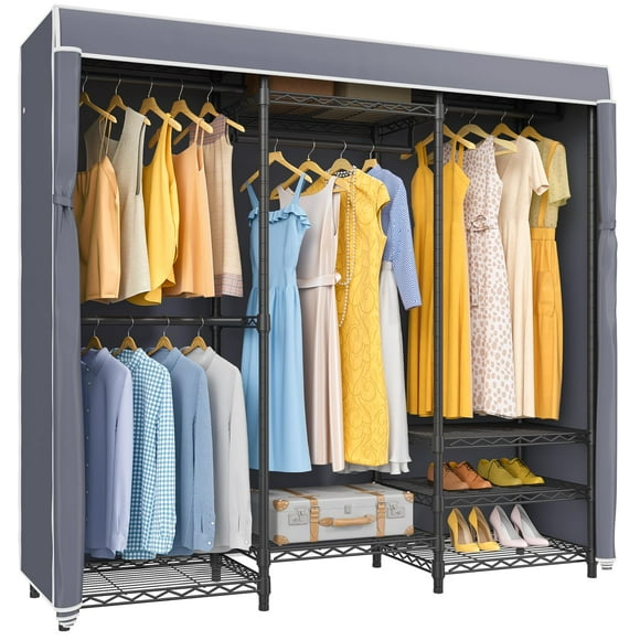 VIPEK V5C Covered Clothes Rack Heavy Duty Portable Closet Wardrobe Freestanding Black Metal Clothing Rack with Grey Oxford Fabric Cover Adjustable Custom Closet Rack 57.9"" Lx17.3 Wx76.4 H (Medium)