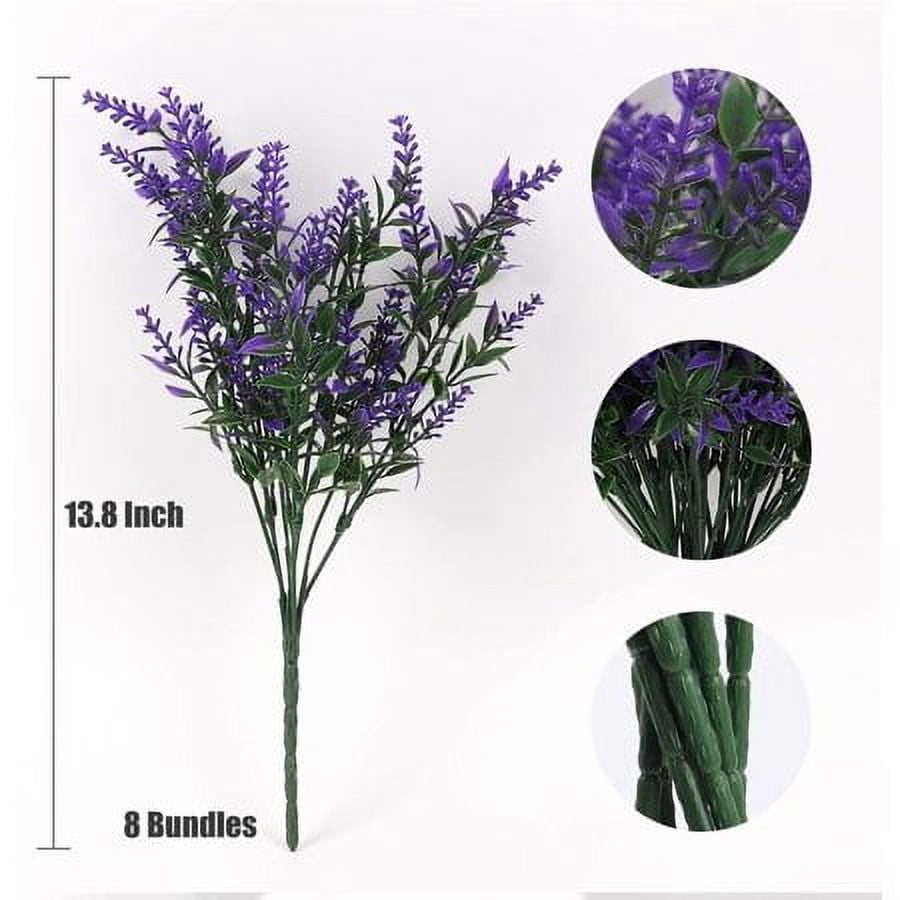Sinhoon 16 Bundles Artificial Lavender Flowers for Outdoor Decoration, UV Resistant Fake Shrubs Garden Indoor Outdoor Decor (Purple)