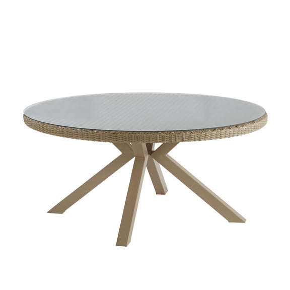 Mesa para Jardín de Aluminio y Ratán con Cristal, Diametro de 160cm