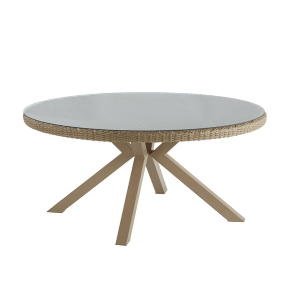 Mesa para Jardín de Aluminio y Ratán con Cristal, Diametro de 160cm