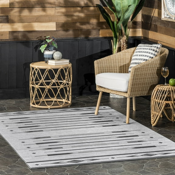 nuLOOM Katia Southwestern Machine Washable Indoor/Outdoor Area Rug, 5' x 8', Katia Light Grey