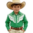 thumbnail image 2 of Boys Tshirts Boys Western Cowboy Print Long Sleeve Button Down Casual Shirt Girls' Tops Light Green 6-7 Years, 2 of 4