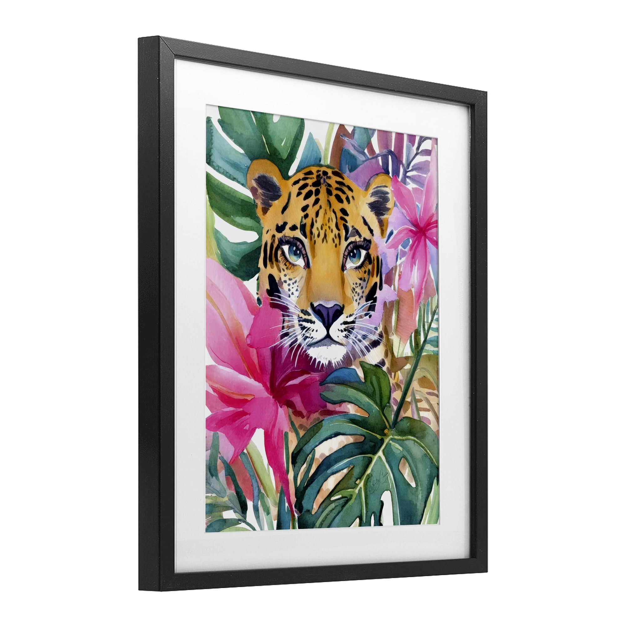 Stupell Industries Tropical Tiger Peeking Black Framed Print Under Glass, design by Shelly Craig