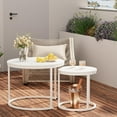 thumbnail image 5 of Nesting Coffee Table, 23.6" Round Coffee Table Set of 2, Wooden Nesting Table Set with Metal Frame, Side Tables for Living Room Bedroom Balcony, White, 5 of 12