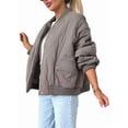 thumbnail image 3 of Women'S Quilted Jacket Oversized Solid Color Long Sleeve Zip Up Casual Jacket with Pockets Gray Camel Color XXL, 3 of 9