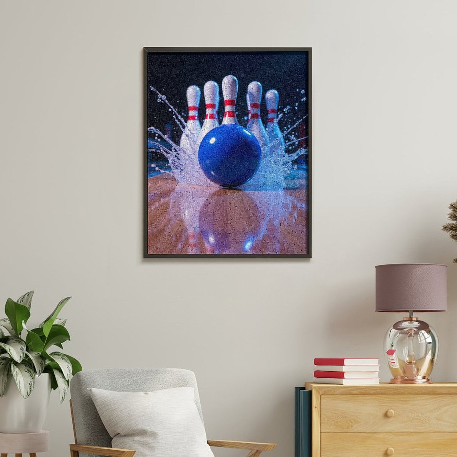 Paint By Numbers Kit for Adults Beginner - Bowling Blue Strike Splash DIY Canvas Painting Kits for Adults, Frameless Paint By Number for Adults for Home Wall Decor 16x20 Inch