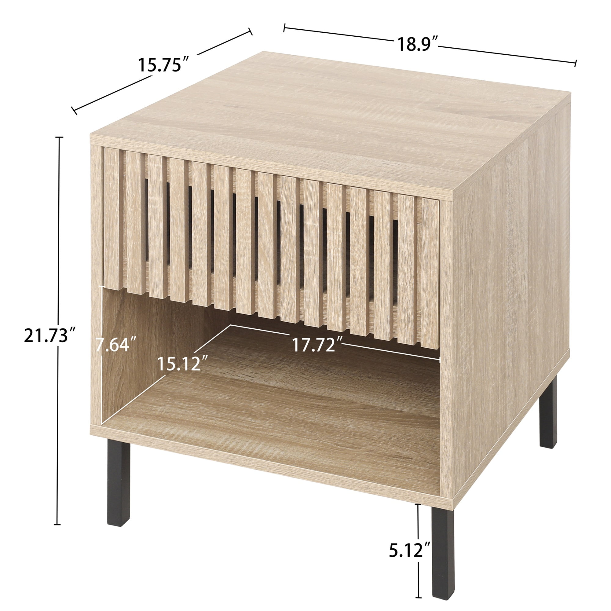 Kadyn 1 Drawer Nightstand Set of 2, Bedside Table for Living Room, Storage Accent Side or End Table, Natural