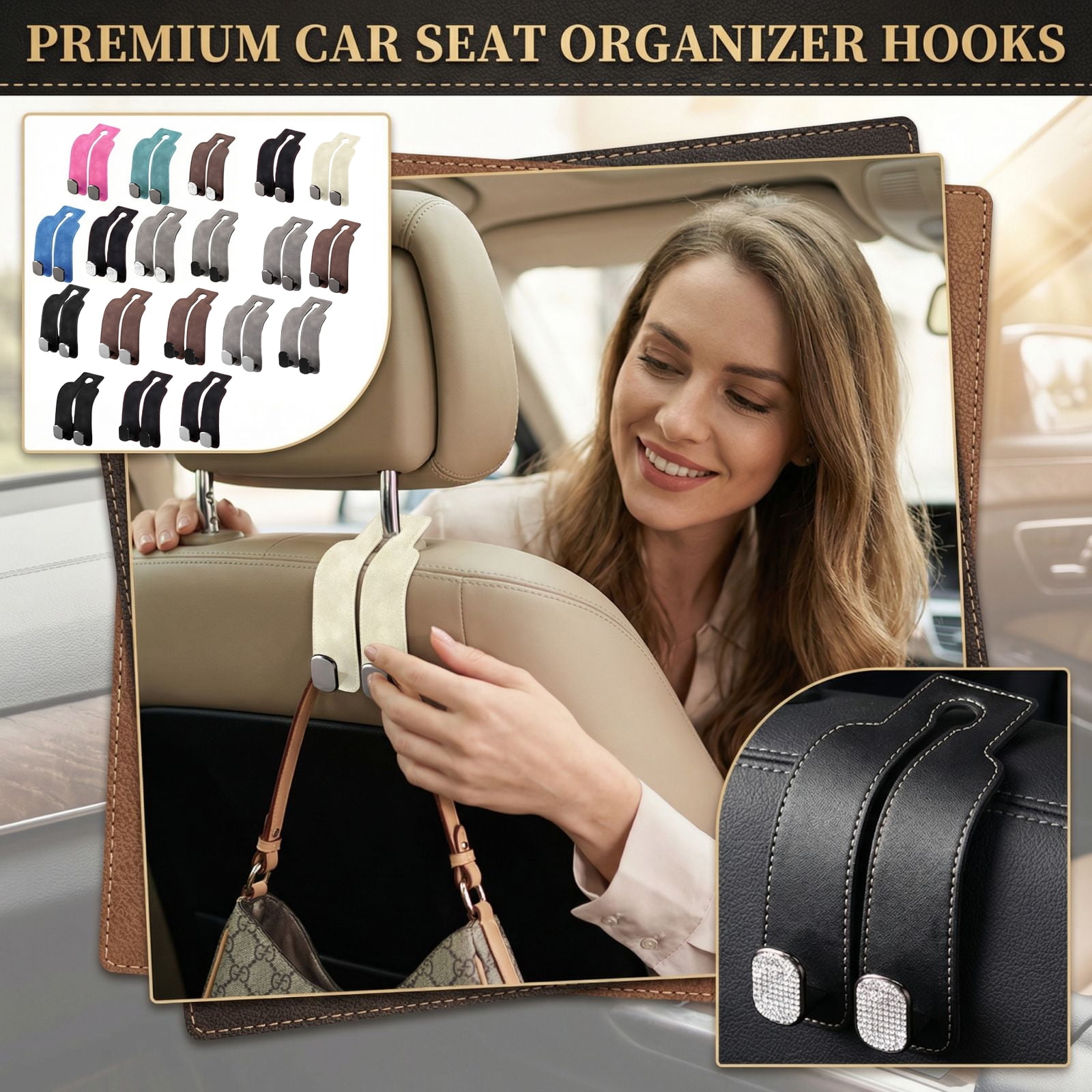 HooksforCar Seat Headrest, Car Seat Organizer, BackofCar Seat Organizer, Hanging Hooks, Abs Black Hook, Vehicle Interior Storage, 2 Pc