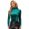 thumbnail image 1 of Blusa básica de cuello alto de terciopelo elástico con cuello simulado para mujer Verde L, 1 of 6