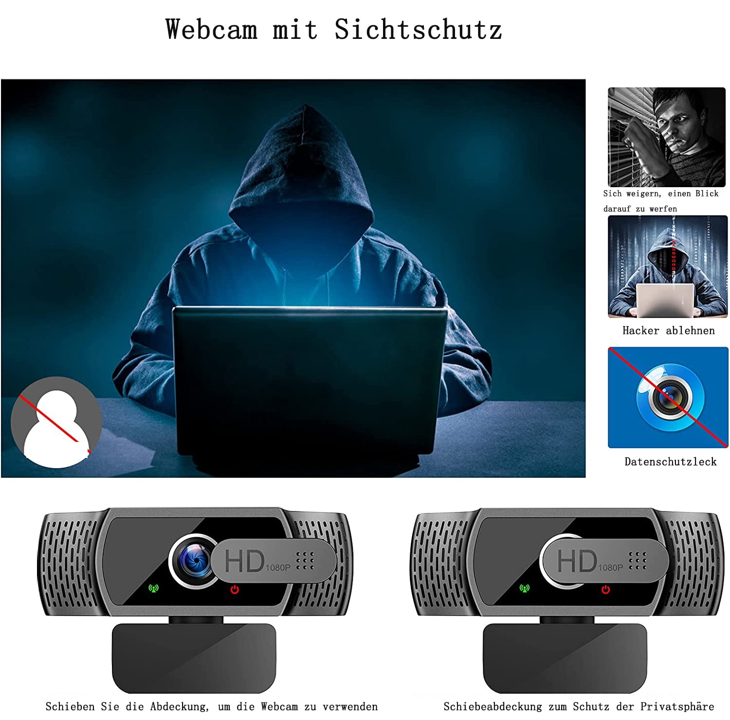 HD1080P Webcam with Microphone, Automatic Light Correction, USB PC Webcam with Cover, 110° Wide Angle, PC Camera for PC, Laptop, Computer, Linux, Mac