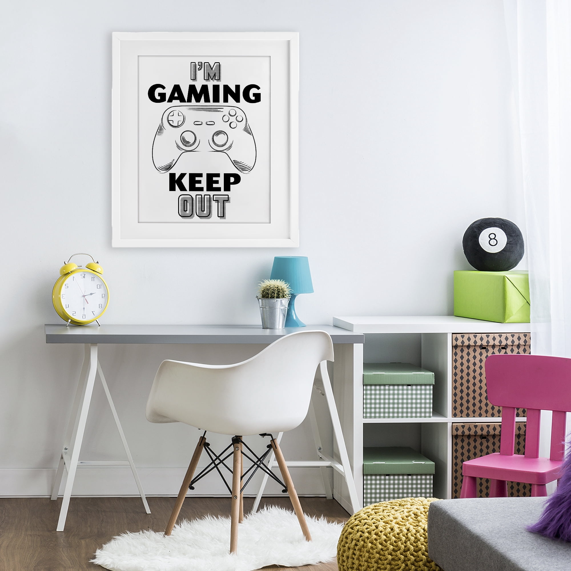 Stupell Industries Gaming Keep Out White Framed Print Under Glass, design by Marcus Prime