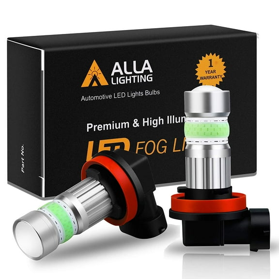 Alla Lighting 2800lm H8 H16 H11 LED Fog Lights Bulb Xtreme Super Bright COB-72 12V LED Replacement for Cars, Trucks, 8000K Ice Blue (Set of 2)